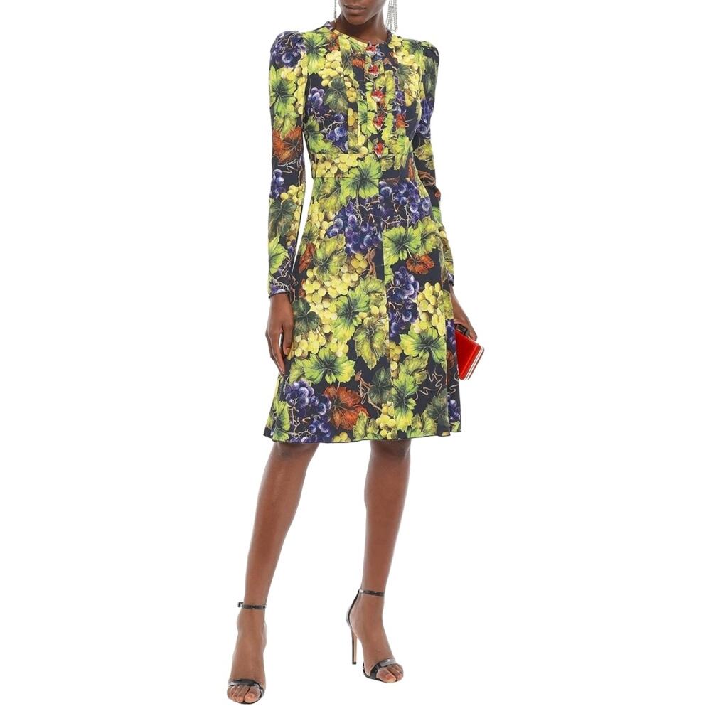 NWT Dolce & Gabbana Grape Print Embellished Dress Yellow IT 44 / L - Picture 4 of 10